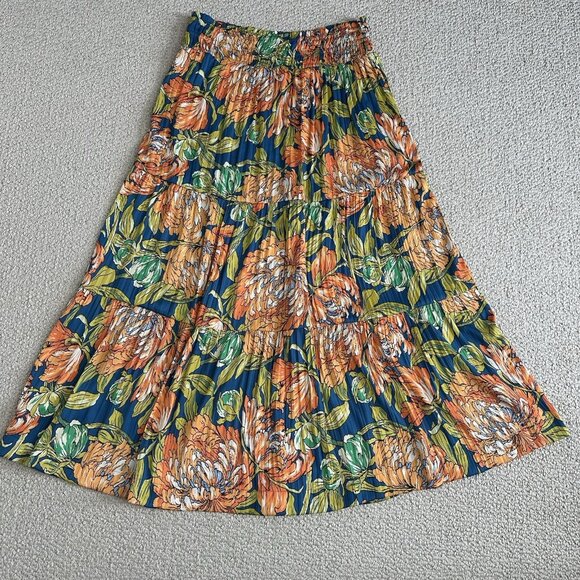 Anthropologie Somerset Maxi Skirt Size M Floral Blue Orange Tiered - Picture 3 of 11